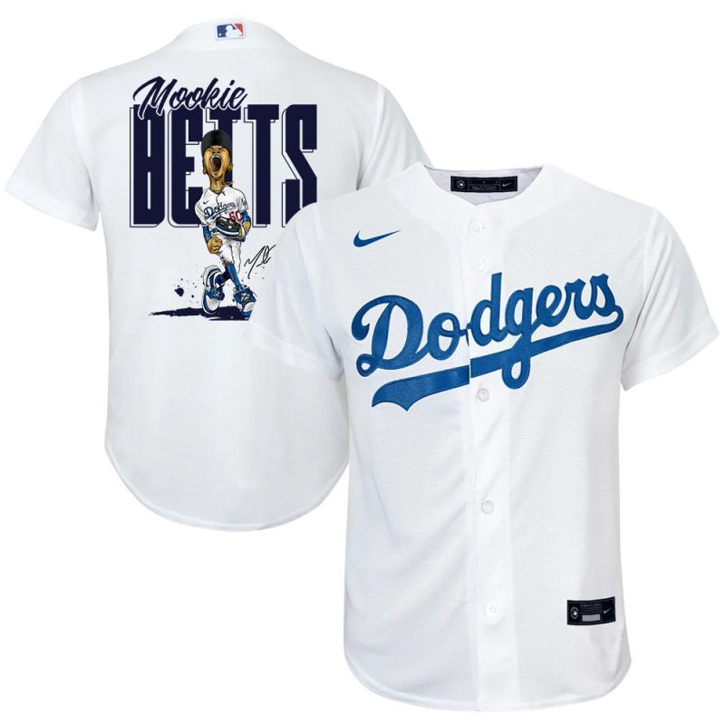 mookie betts 50 los angeles dodgers signed cartoon 2023 home player youth jersey white