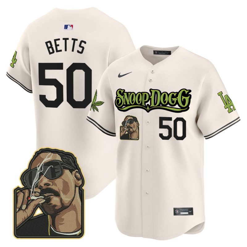 mookie betts 50 los angeles dodgers snoop dogg men jersey cream