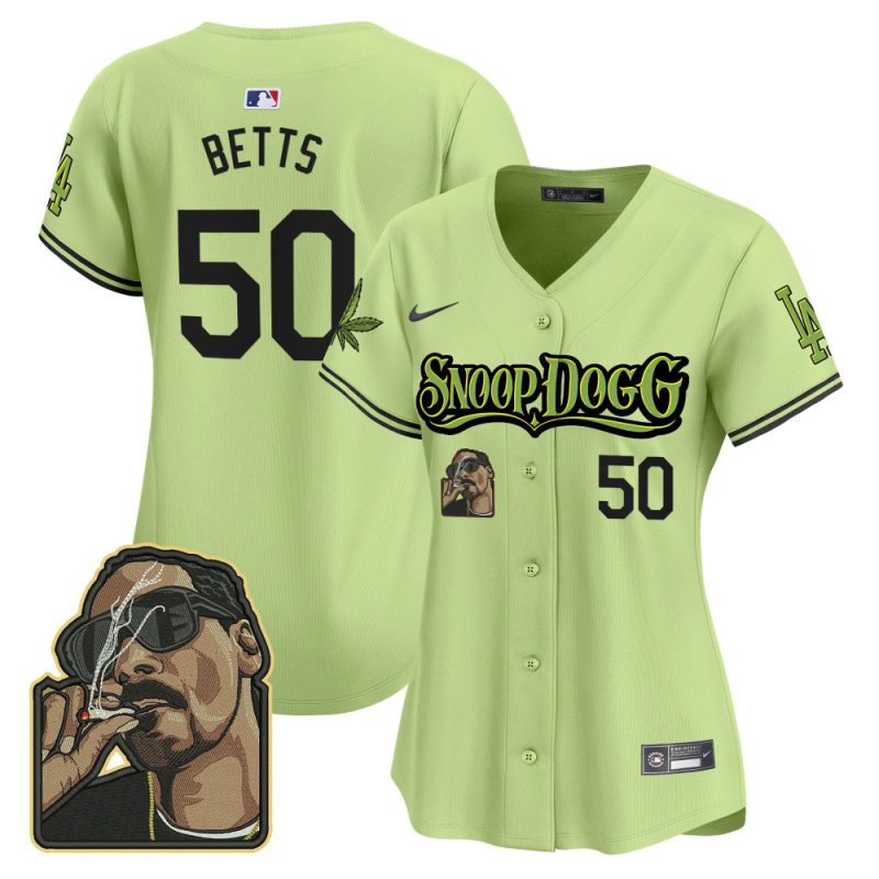 mookie betts 50 los angeles dodgers snoop dogg women jersey light green