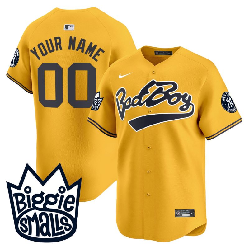 new york yankees biggie smalls custom men jersey gold