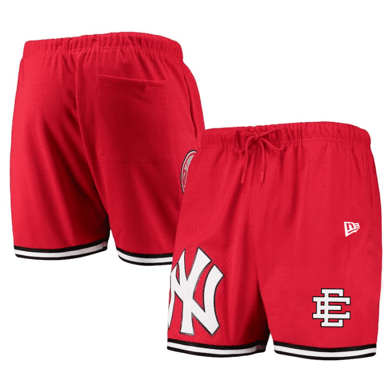 new york yankees team standard logo mesh shorts red