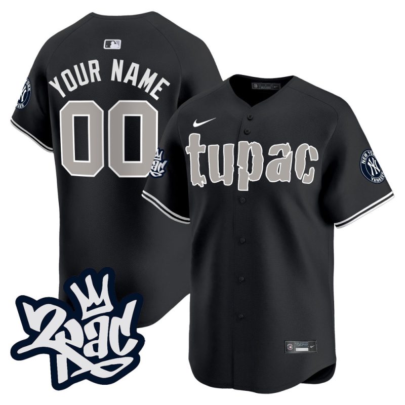 new york yankees tupac shakur custom men jersey black