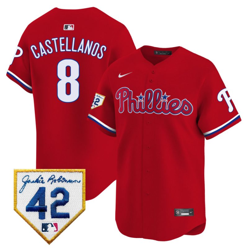 nick castellanos 8 philadelphia phillies 2024 jackie robinson patch men jersey red