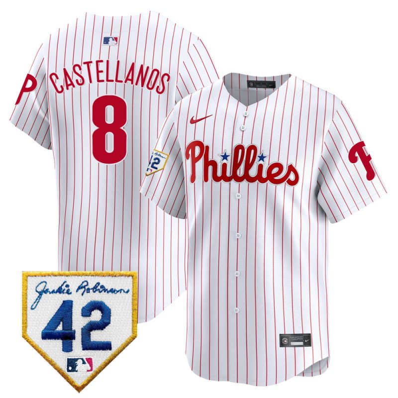 nick castellanos 8 philadelphia phillies 2024 jackie robinson patch men jersey white