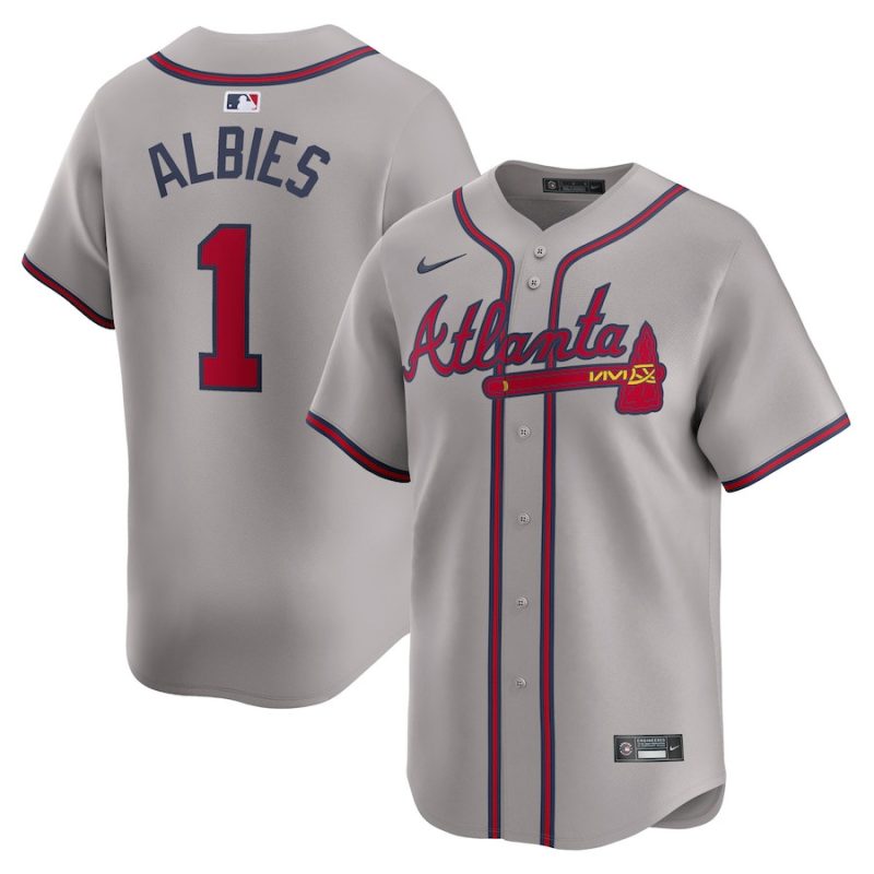 ozzie albies 1 atlanta braves away limited player men jersey gray