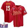 patrick mahomes 15 kansas city chiefs super bowl lviii baseball men jersey red