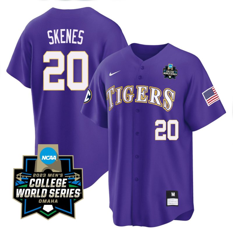 paul skenes 20 lsu tigers college world series baseball men jersey purple