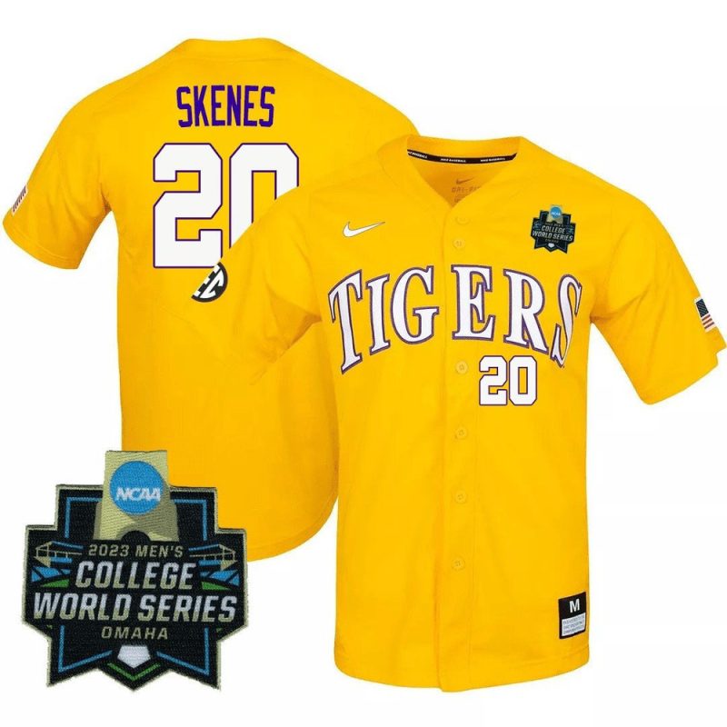 paul skenes 20 lsu tigers college world series baseball men jersey yellow