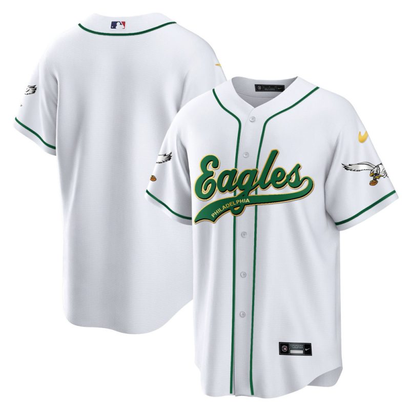 philadelphia eagles baseball men jersey white gold trim