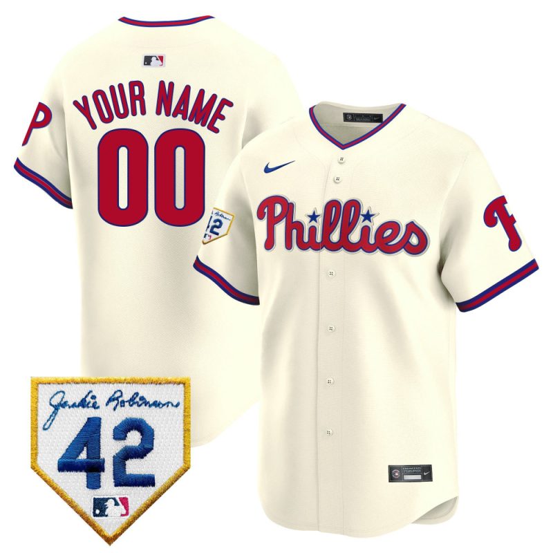 philadelphia phillies 2024 jackie robinson patch custom men jersey cream