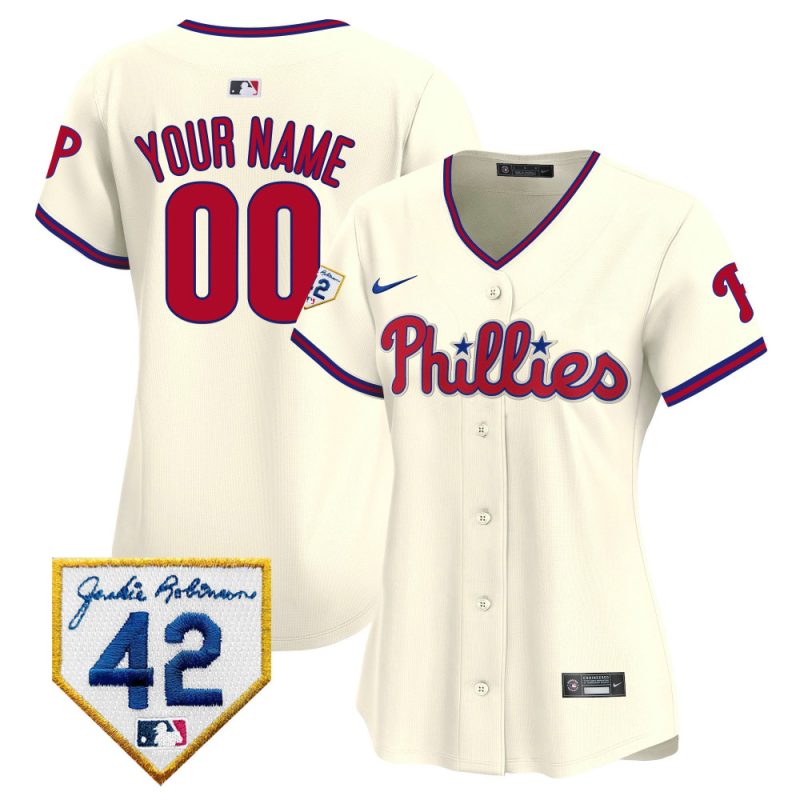 philadelphia phillies 2024 jackie robinson patch custom women jersey cream