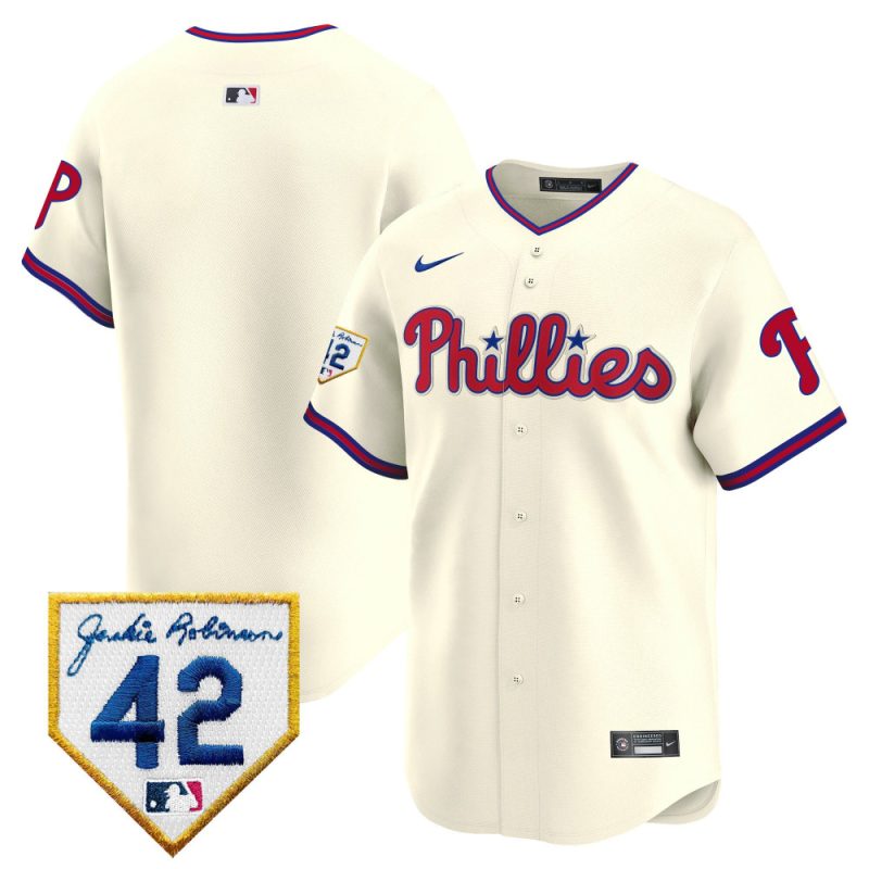 philadelphia phillies 2024 jackie robinson patch men jersey cream