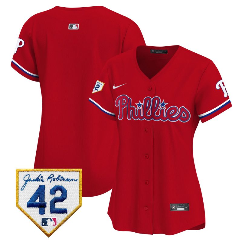 philadelphia phillies 2024 jackie robinson patch women jersey red