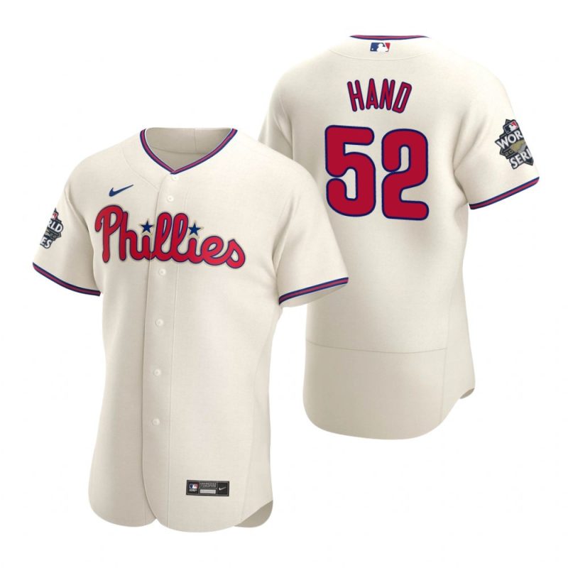 philadelphia phillies brad hand 52 cream 2022 world series jersey