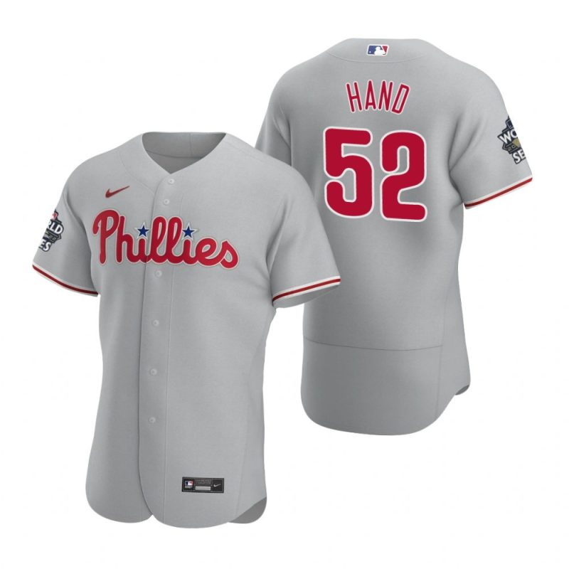 philadelphia phillies brad hand 52 gray 2022 world series jersey