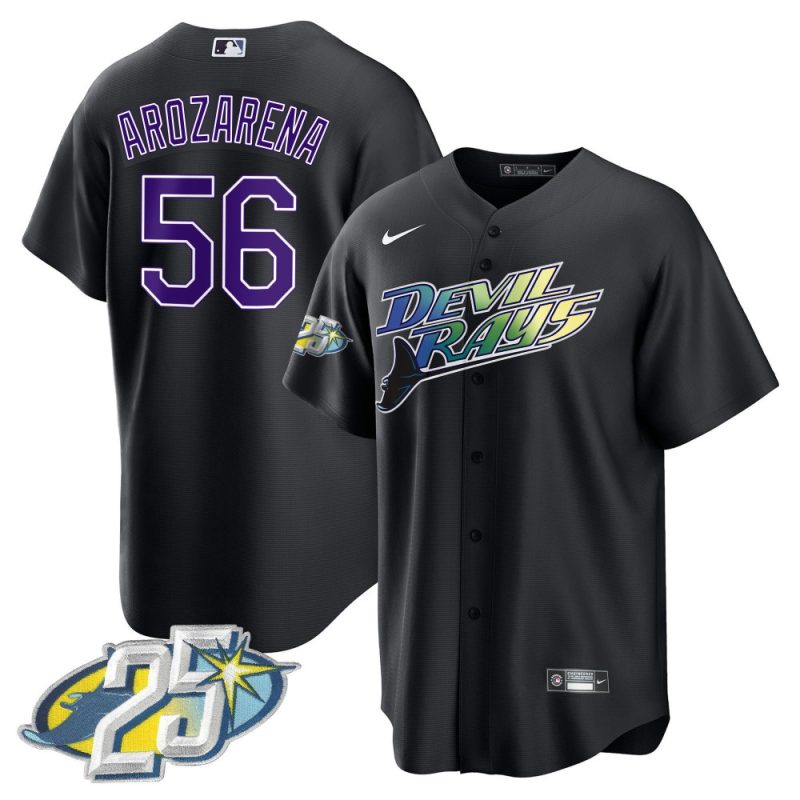 randy arozarena 56 tampa bay rays 25th anniversary patch men jersey black