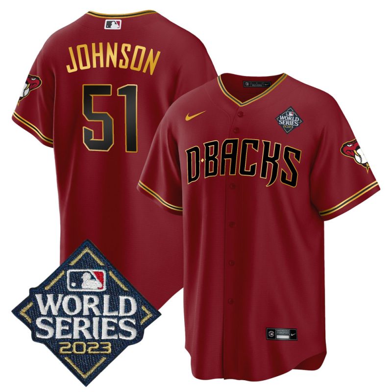 randy johnson 51 arizona diamondbacks 2023 world series men jersey crimson gold