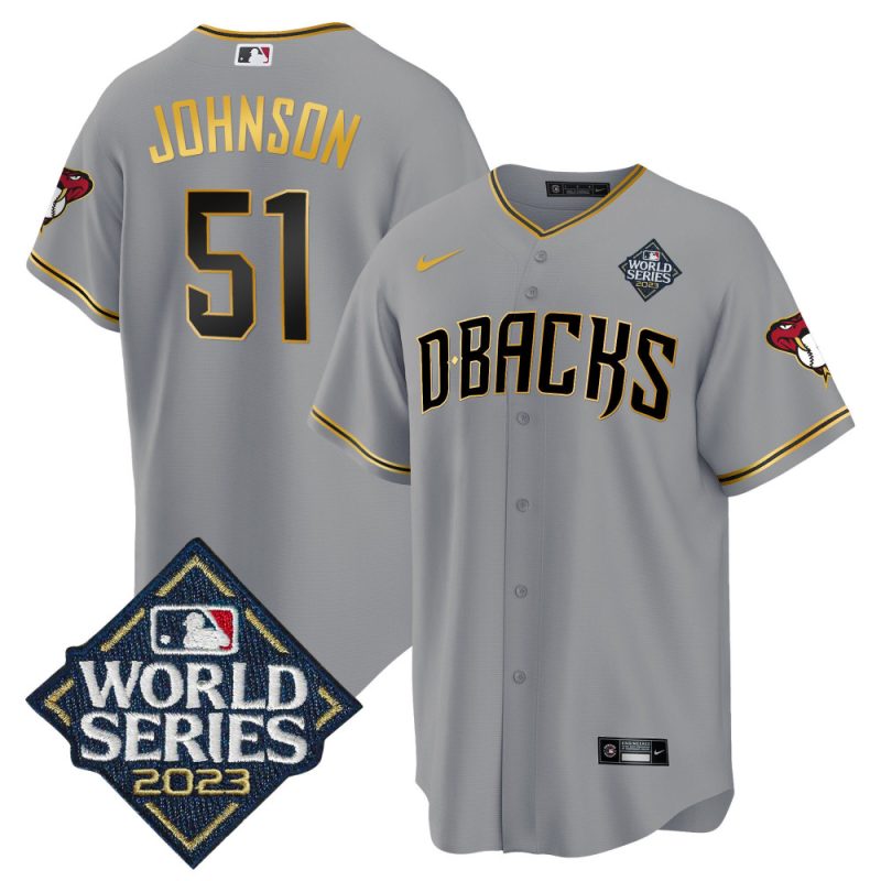 randy johnson 51 arizona diamondbacks 2023 world series men jersey gray gold