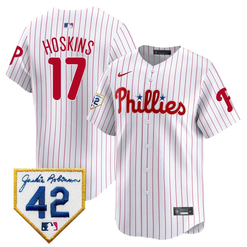 rhys hoskins 17 philadelphia phillies 2024 jackie robinson patch men jersey white