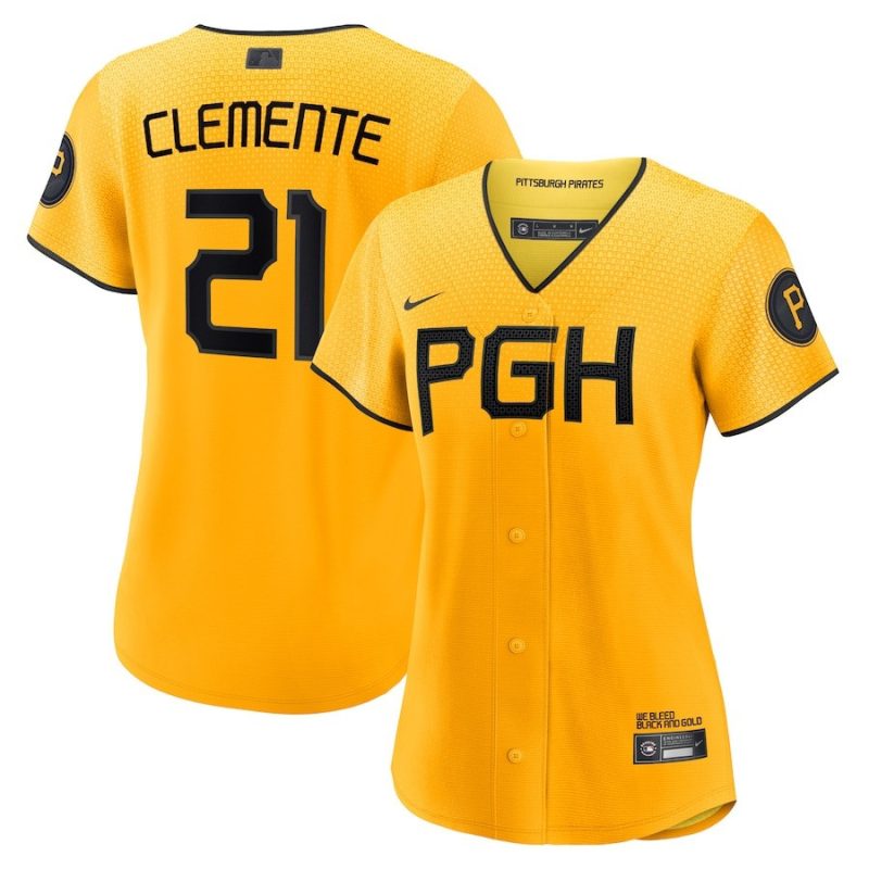 roberto clemente 21 pittsburgh pirates 2023 city connect women jersey gold