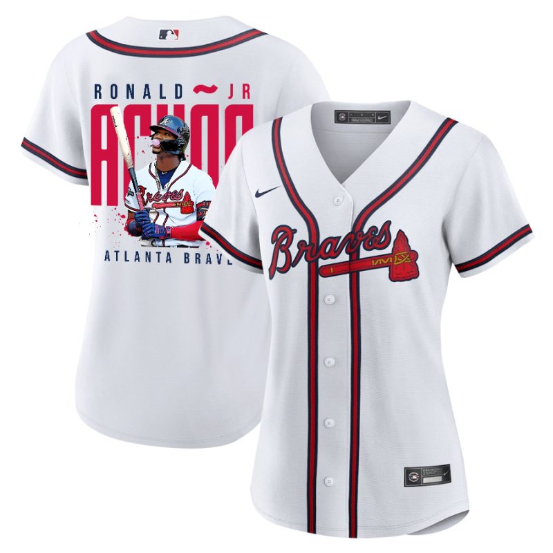 ronald acuna jr 13 atlanta braves signed gum 2023 home player women jersey white red