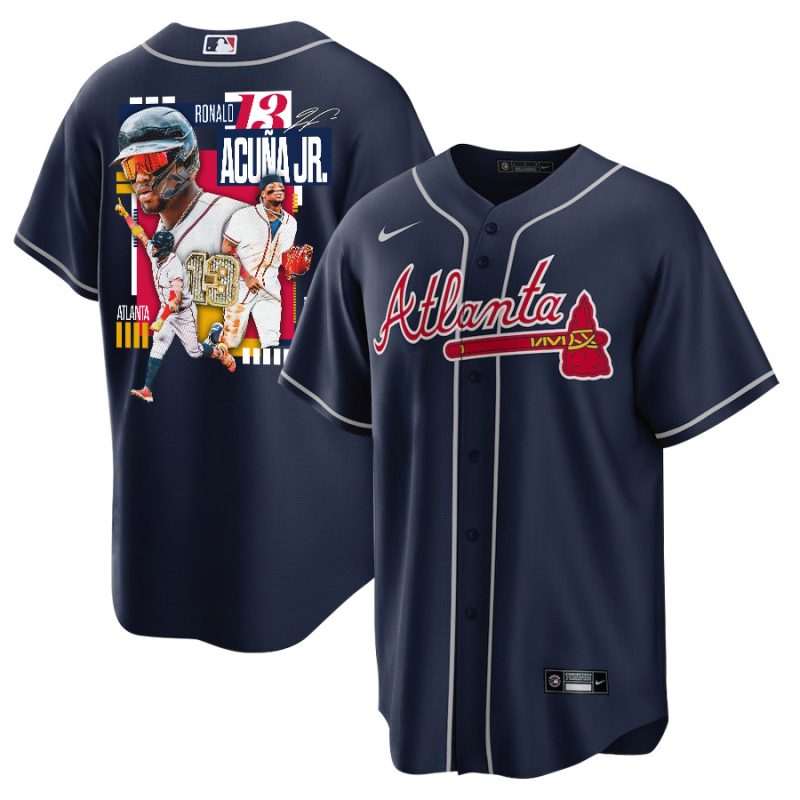 ronald acuna jr 13 atlanta braves signed mvp 2023 alternate player men jersey navy