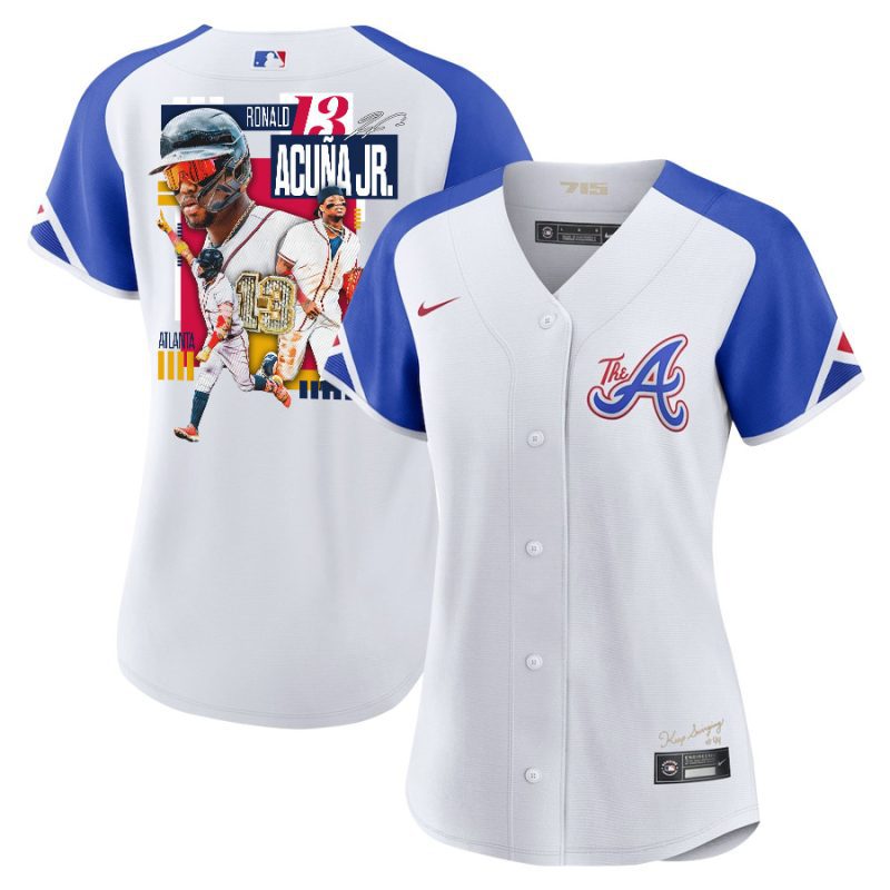 ronald acuna jr 13 atlanta braves signed mvp 2023 city connect player women jersey white blue