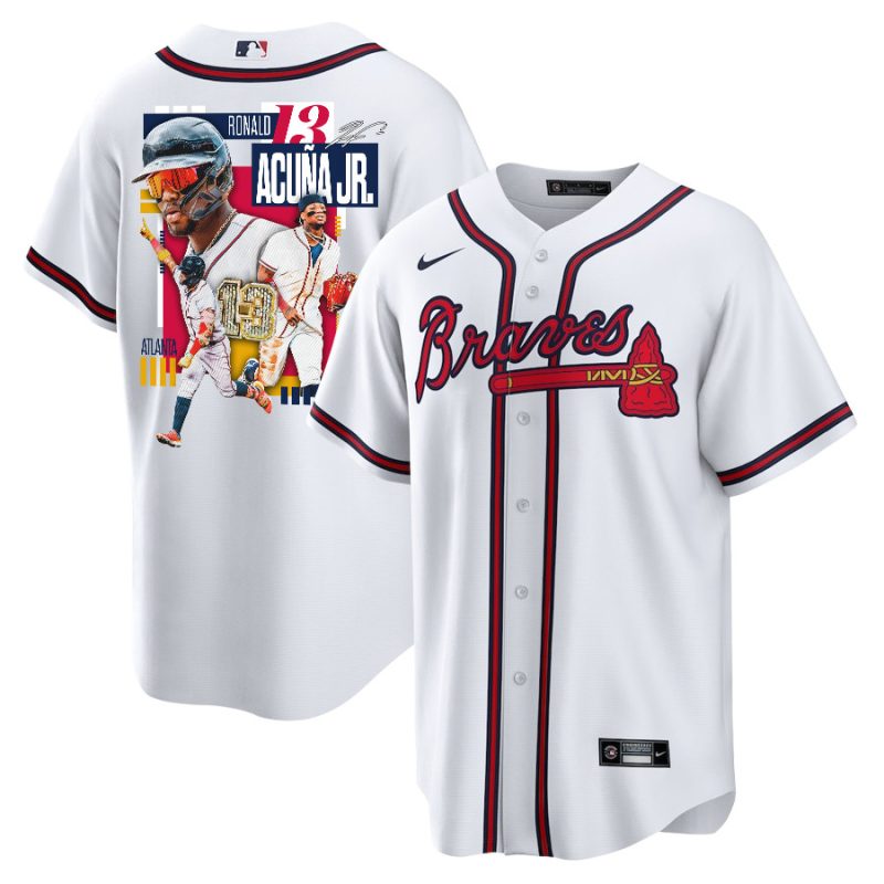 ronald acuna jr 13 atlanta braves signed mvp 2023 home player men jersey white red