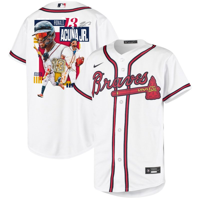 ronald acuna jr 13 atlanta braves signed mvp 2023 home player youth jersey white red