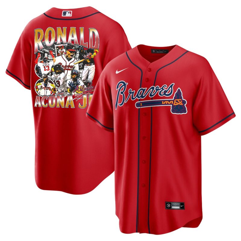 ronald acuna jr 13 atlanta braves signed posture 2023 alternate player men jersey red