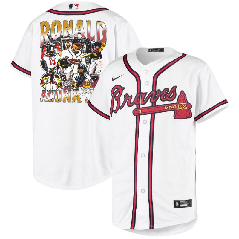 ronald acuna jr 13 atlanta braves signed posture 2023 home player youth jersey white red