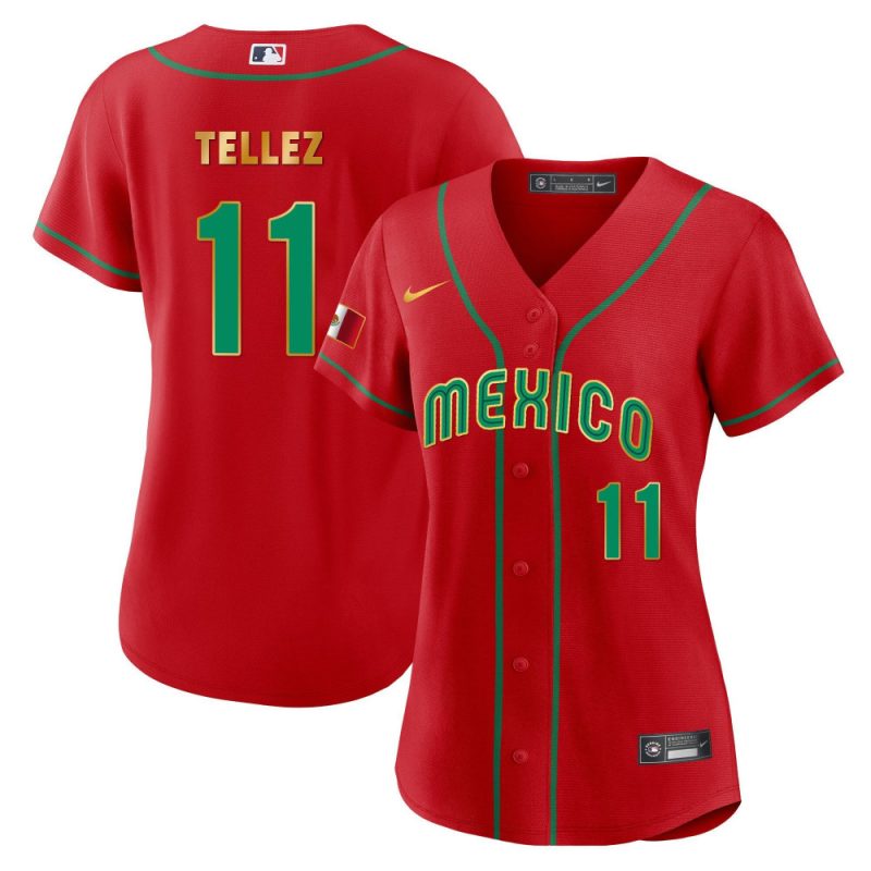 rowdy tellez 11 mexico 2023 baseball jersey red gold trim