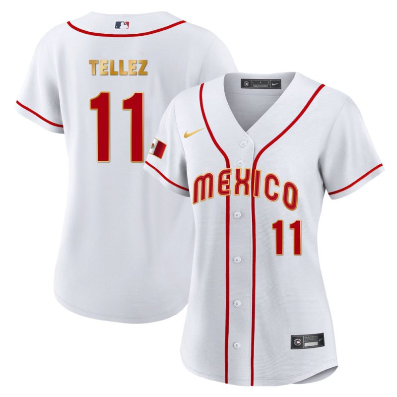 rowdy tellez 11 mexico 2023 baseball jersey white gold trim