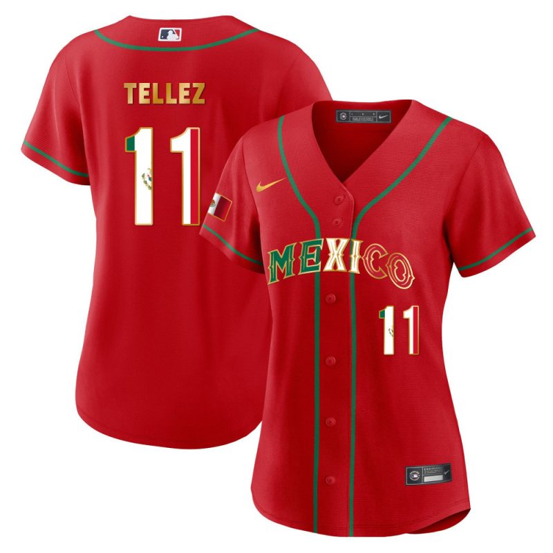 rowdy tellez 11 mexico 2023 flag baseball jersey red gold