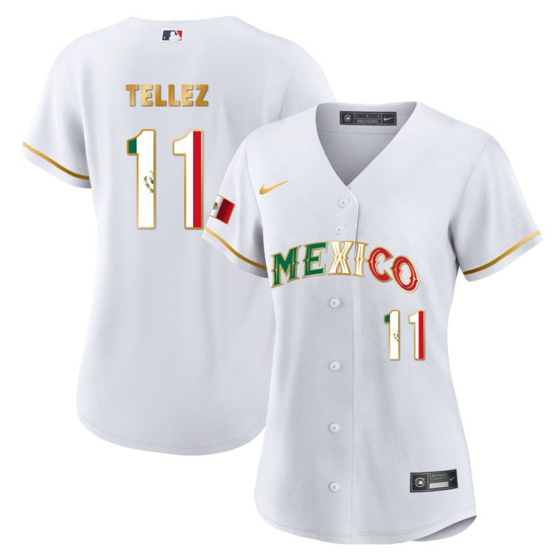 rowdy tellez 11 mexico 2023 flag baseball jersey white gold