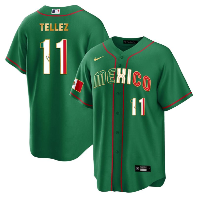 rowdy tellez 11 mexico 2023 flag baseball men jersey green gold