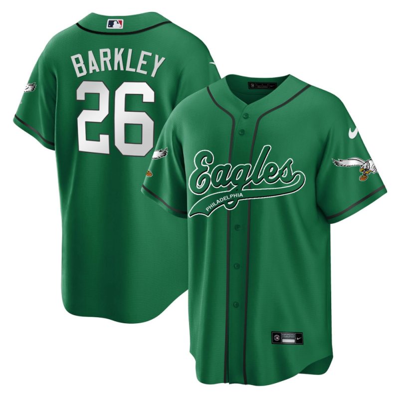 saquon barkley 26 philadelphia eagles men alternate baseball jersey kelly green