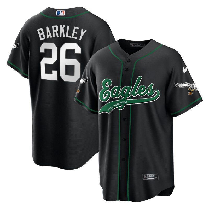 saquon barkley 26 philadelphia eagles men baseball jersey black