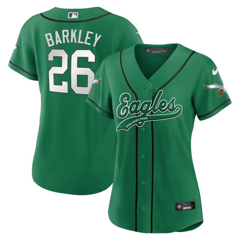 saquon barkley 26 philadelphia eagles women alternate baseball jersey kelly green