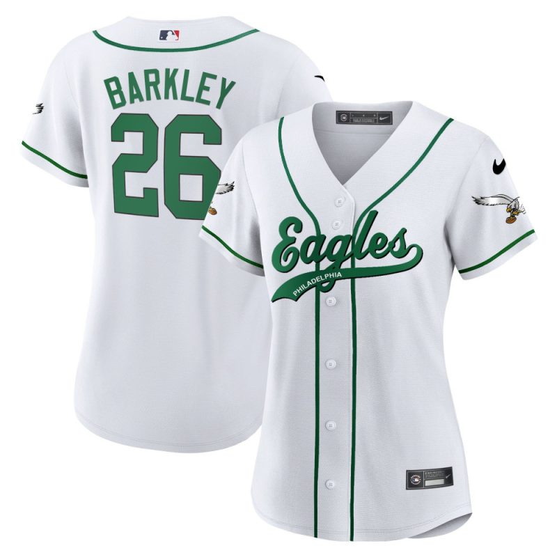 saquon barkley 26 philadelphia eagles women baseball jersey white