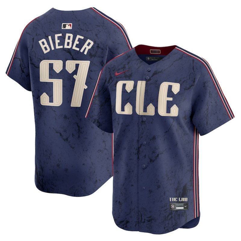 shane bieber 57 cleveland guardians 2024 city connect limited men jersey navy