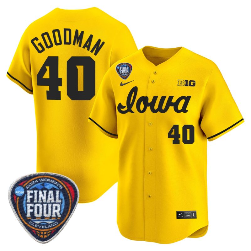 sharon goodman 40 iowa hawkeyes 2024 final four patch men jersey gold