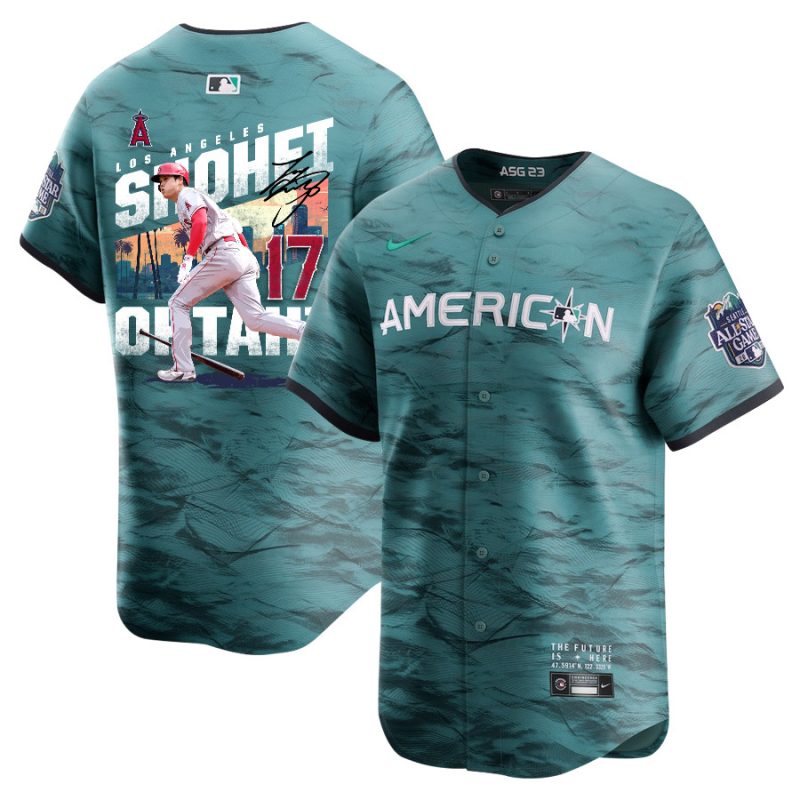 shohei ohtani 17 los angeles angels signed city 2023 all star game limited player men jersey teal