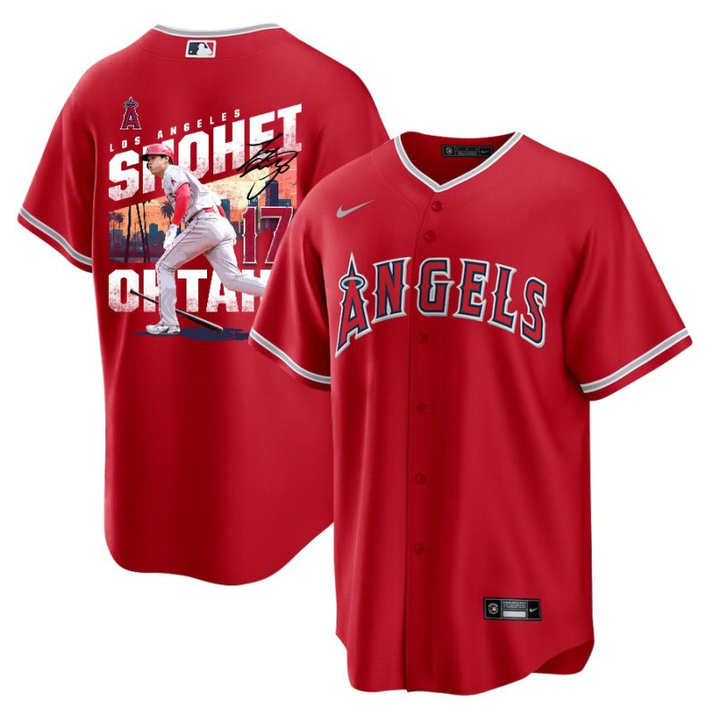 shohei ohtani 17 los angeles angels signed city 2023 alternate player men jersey red