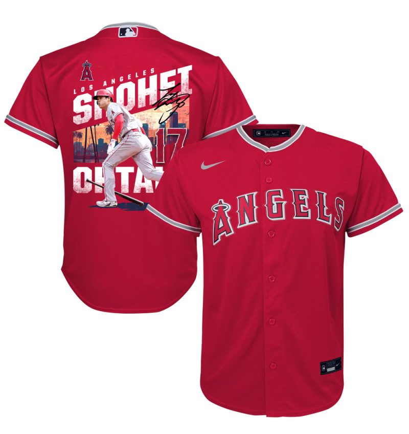 shohei ohtani 17 los angeles angels signed city 2023 alternate player youth jersey red scaled