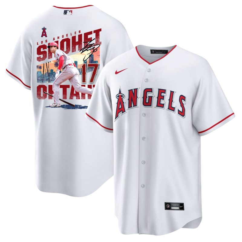 shohei ohtani 17 los angeles angels signed city 2023 home player men jersey white