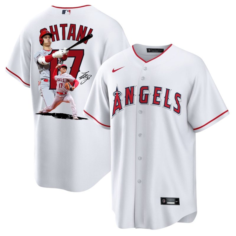 shohei ohtani 17 los angeles angels signed decisive blow 2023 home men jersey white