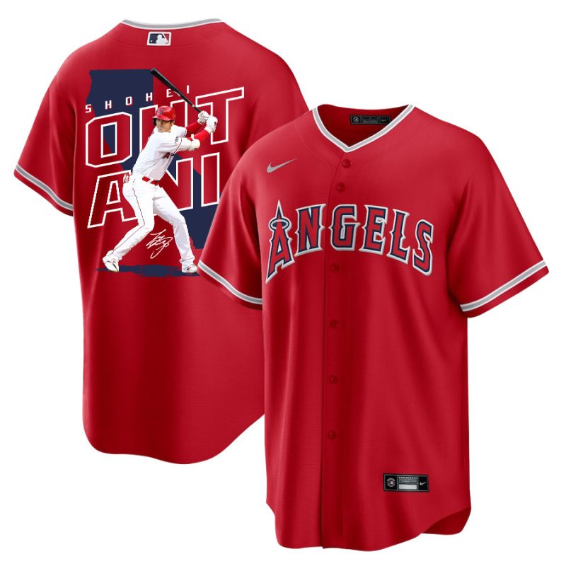 shohei ohtani 17 los angeles angels signed map 2023 alternate player men jersey red