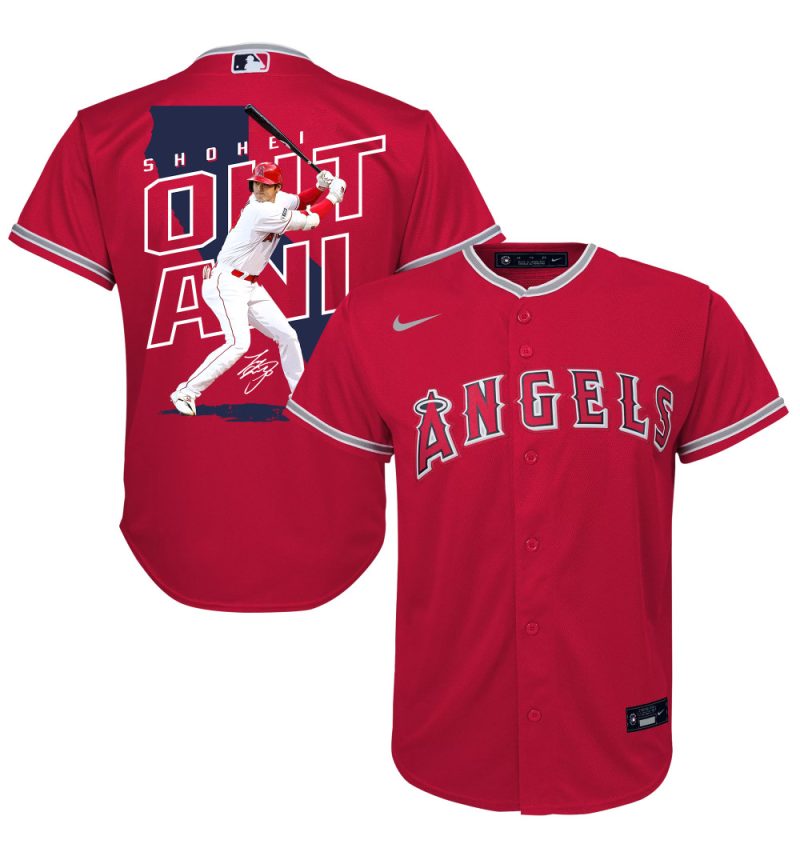 shohei ohtani 17 los angeles angels signed map 2023 alternate player youth jersey red scaled