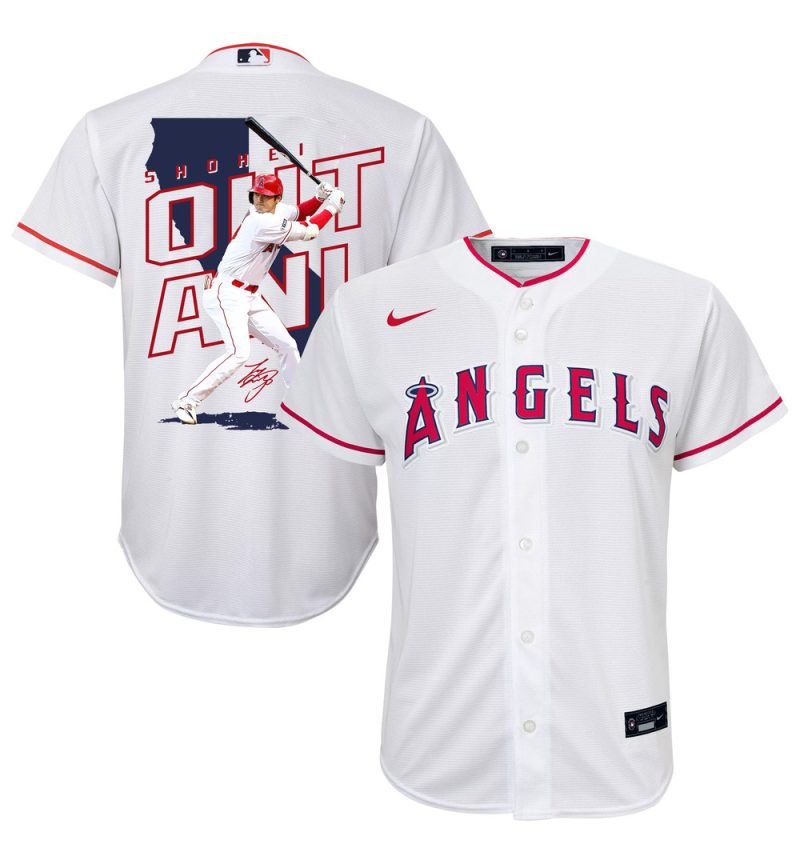 shohei ohtani 17 los angeles angels signed map 2023 home player youth jersey white scaled